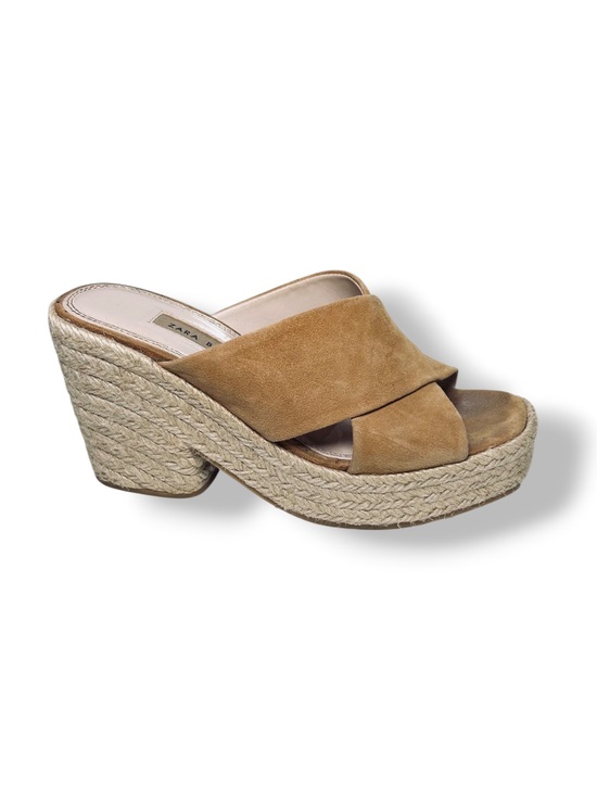 Zara Shoes - Zara Basic Tan Suede Espadrille Platform Mule Sandals Block Heel EU 36 US 6